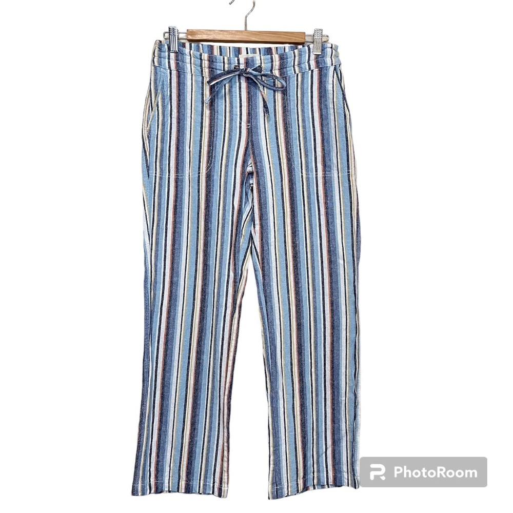 Per Se Linen Blend Striped Straight Leg Pant